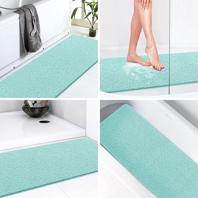 LuxStep Shower Mat Bathtub Mat,47x16 inch, Non-Slip Bath Mat with Drain, Quick Drying PVC Loofah Bathmat for Tub,Shower,Bathroom (Phthalate Free,Green)