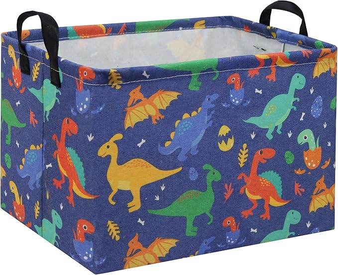 TIBAOLOVER Rectangular Dinosaur Kids Storage Basket & Organizer - Cute Baby Bin, Shelf, Book Basket & Room Decor (Blue Dinosaur)