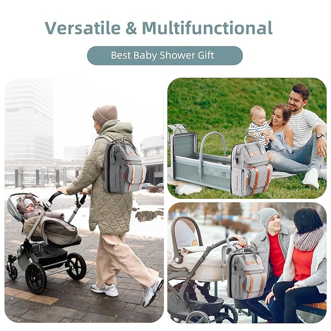 ISMGN Diaper Bag Backpack with Changing Station, Large Diaper Bag, Baby Bag, Multifunctional Diaper Bag, Gray