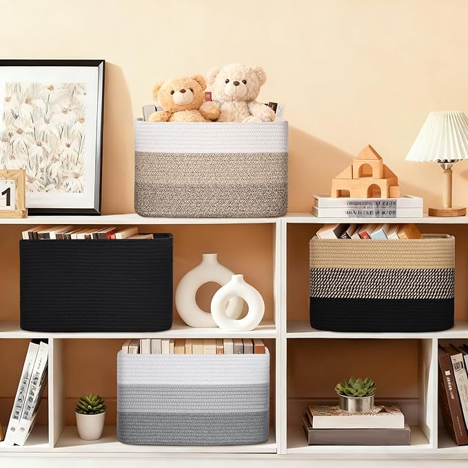 Degeyoyo Woven Storage Baskets, Baskets for Organizing, 3 Pack Woven Basket for Storage, Storage Baskets for Shelf, Towel, Toy, Book, Closet, Baby 15"×10"×9"