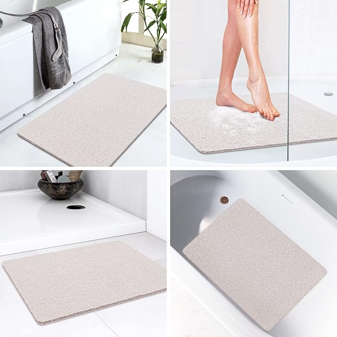 LuxStep Shower Mat Bathtub Mat,32x16 inch, Non-Slip Bath Mat with Drain, Quick Drying PVC Loofah Bathmat for Tub,Shower,Bathroom,White
