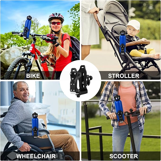 Upgraded Motorcycle ATV Cup Holder Anti Theft, Extra Large Bike Water Bottle Holder 1.95 – 3.6 inch Universal Size, Drink Holder Handlebar with Metal Clamp for Scooter Boat Stroller Wheelchair