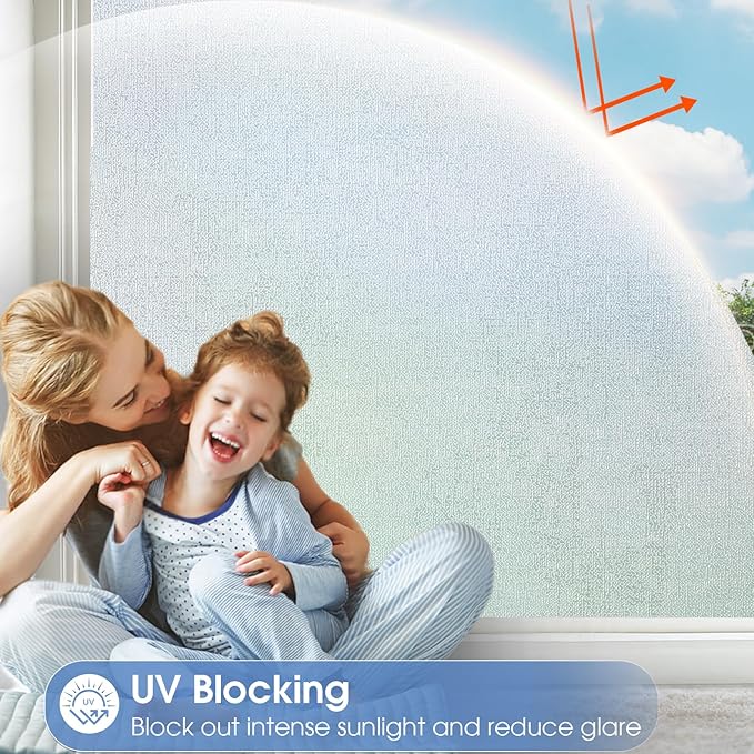 SUNBABY Window Privacy Film Frosted Glass Static Clings Heat Blocking, Decorative Bathroom Door Windows Coverings Frosting Day and Night Privacy Film Home Window Tint,35.4x78.7IN