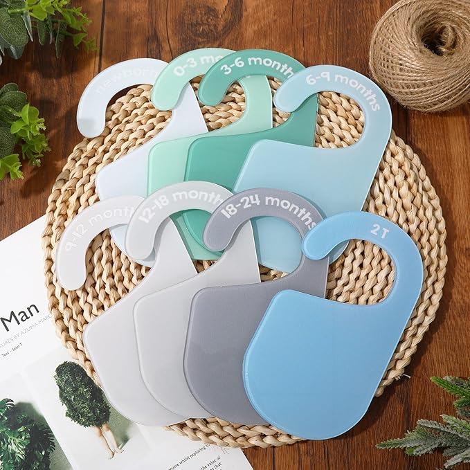 JarThenaAMCS 8Pcs Acrylic Baby Closet Dividers Green Ivory Hanging Clothes Dividers Baby Closet Organizers Thicken Baby Wardrobe Organizers from Newborn to 2T for Home Nursery