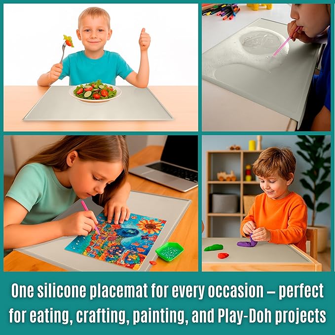 Silicone Craft Mat for Painting, PlayDoh and Art Projects with Angle-Protective Safety Edge – Toddlers & Kids Placemat – Non-Slip & BPA-Free Food Mat – 1.5mm Thick, 24"x16", Vanilla Cream