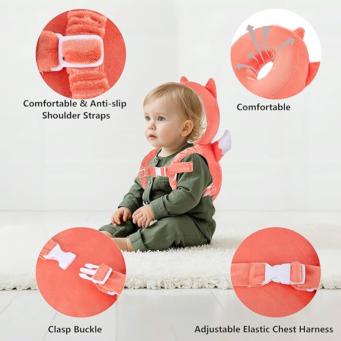 Baby Head Back Protector Backpack Toddler Safety Protector Cushion Pad Soft, Adjustable and Lightweight Design for Safe Walking and Crawling Toddlers Girls and Boys(Fox)