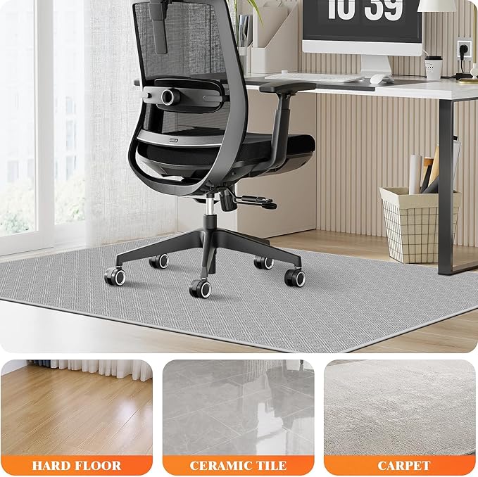 KMAT Office Chair Mat, 46x60in Heavy Duty Hardwood/Tile Floor Protector, Computer Desk Mat for Rolling Chairs, Work, Study, Office, White