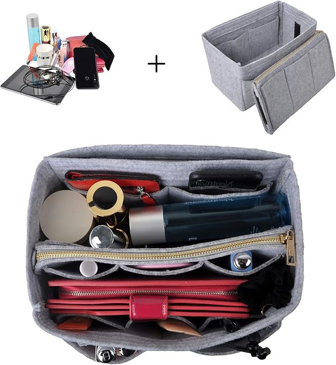 Vercord Felt Organizer Insert For Purse Handbag Tote Bag In Bag Inside Shaper Divider Neo Grey Medium