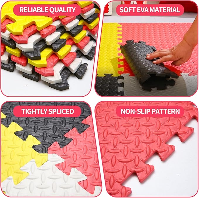 Coolcandy Baby Foam Play Mat 16Pcs with Edge Strips, 4 Colors Interlocking Floor Tiles, 0.4″ Thickened Non-Slip Puzzle Floor Mat for Infants Toddlers Playroom & Daycare