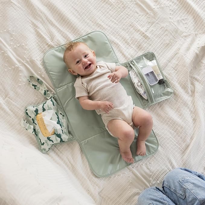 Tiny Twinkle Portable Diaper Changing Pad | Waterproof, Wipeable & Compact Baby Changing Pad for Travel | Smart Wipes Pocket & Organized Storage| Newborn Shower Gift (Camouflage)