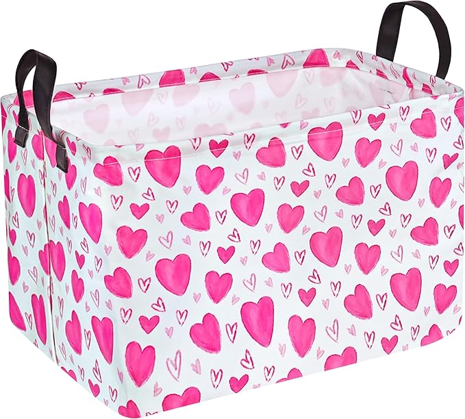 DUYIY Rectangle Gift Storage Basket Home Shelf Storage Basket Organizer Box Clothes Laundry Hamper Nursery Basket Laundry Basket with Handles (Heart)