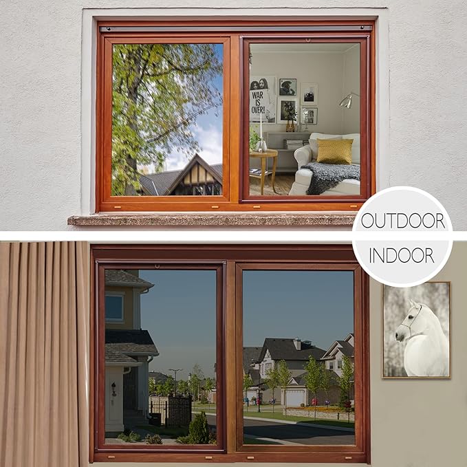 HIDBEA One Way Privacy Window Film, Daytime Mirror Reflective Heat Control UV Sun Blocking Non-Adhesive Static Cling Window Tint for Home and Office(Black-Silver, 55.1 Inch x 32.8 Feet)