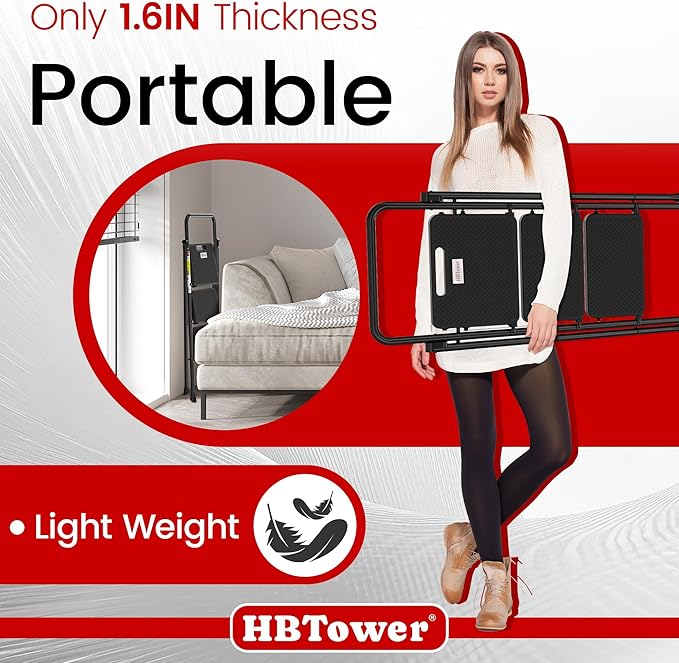 HBTower Step Ladder, Folding Step Stool with Wide Anti-Slip Pedal, Sturdy Steel Ladder, Convenient Handrail, Lightweight, Portable Steel Step Stool