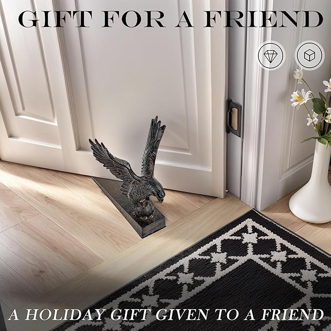 Bald Eagle Cast Iron Door Stop – Heavy Duty Decorative Door Stop, Vintage Style Outdoor & Indoor Door Stopper Iron Door Wedge with Wall Protector