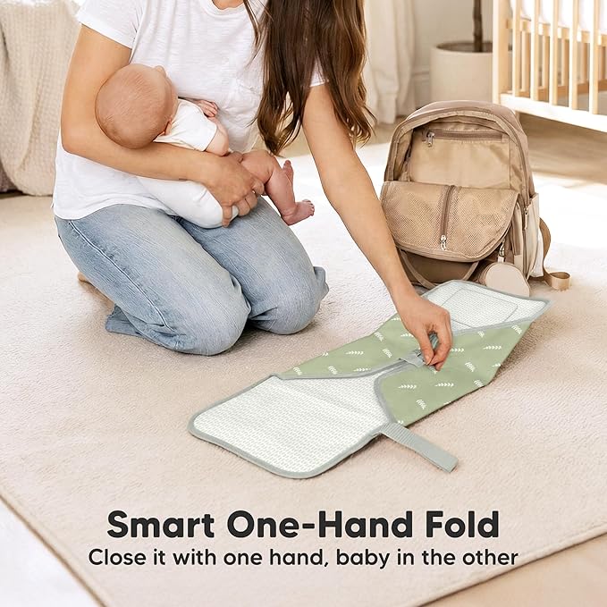 KeaBabies Portable Changing Pad for Baby, Travel – 26 x 21 Wipeable, Waterproof, Foldable Baby Diaper Changing Mat for Diaper Bag, Caddy, Car, Bed, Newborn, Compact Changer Mat Station (Acacia)