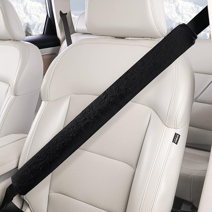 LACDL Extra Long Seatbelt Cover Super Soft Furry for Adults Kids Women & Men, Thick Plush Full Car Seat Belt Strap Cushion, Fluffy Shoulder Pad Protector, Auto Interior Accessories, 1pc, Black, 19.5in