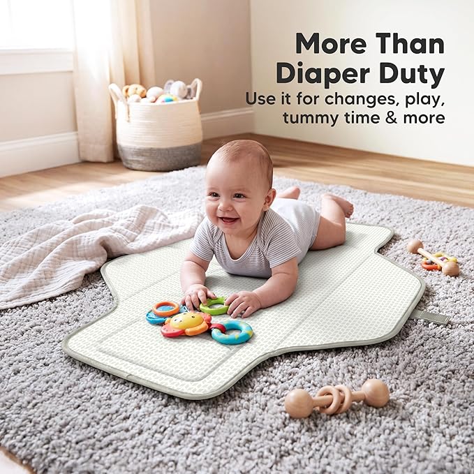 KeaBabies Portable Changing Pad for Baby, Travel – 26 x 21 Wipeable, Waterproof, Foldable Baby Diaper Changing Mat for Diaper Bag, Caddy, Car, Bed, Newborn, Compact Changer Mat Station (Acacia)