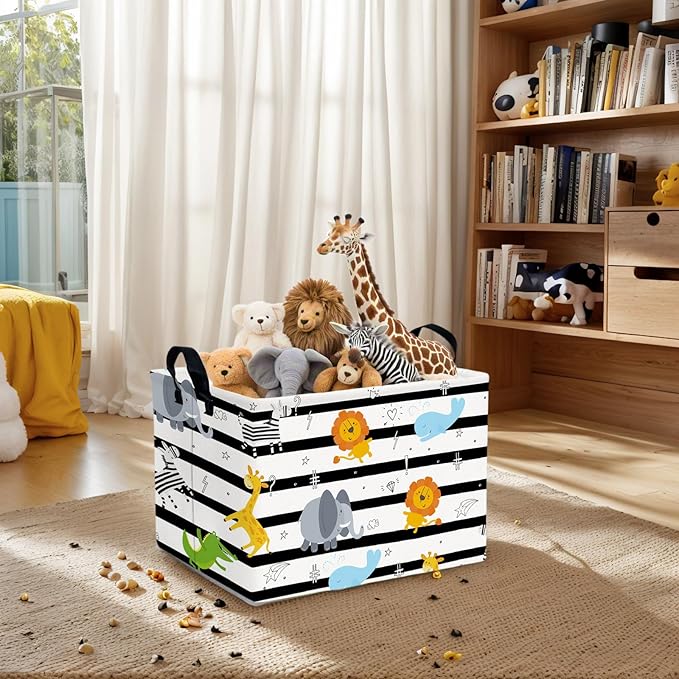 ASKETAM Kid Cute Nursery Storage Basket Baby Toy Clothes Storage Bin Playroom Bedroom Decor Basket(Animal Jungle)