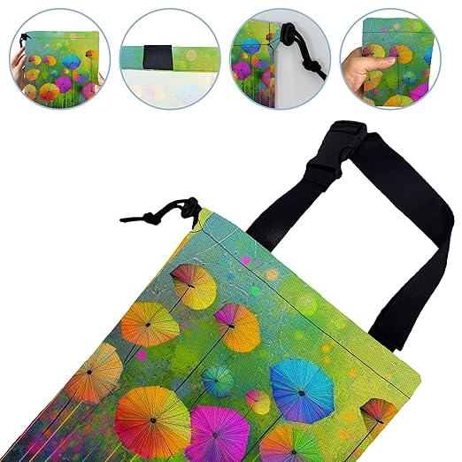 Watercolor Dandelion Car Garbage Bag,Colorful Dandelions Small Car Trash Bag Hanging Back of Seat,Drawstring Car Trash Bag with Adjustable Buckle,Car Accessories for Camping Travelling