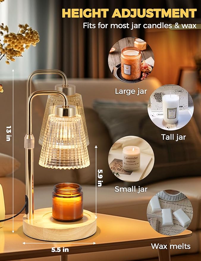 GODONLIF Candle Warmer Lamp with Timer Dimmable, Birthday Gifts for Women Mom, House Warming Gifts New Home Decor, Wax Melt Warmer for Jar Candles with 2 Bulbs