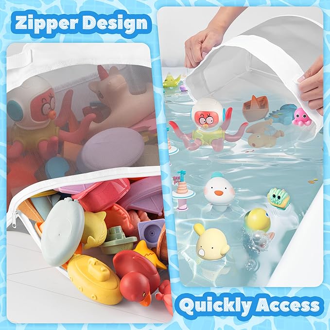 UNEEDE Bath Toy Organizer,1.55 Gallons Bathtub Toy Storage Organizer,Quick Access Bath Toy Holder For Bathtub,Baby Organizer And Storage,Quick Dry Baby Storage For Tub,Mesh Shower Caddy(Gray)