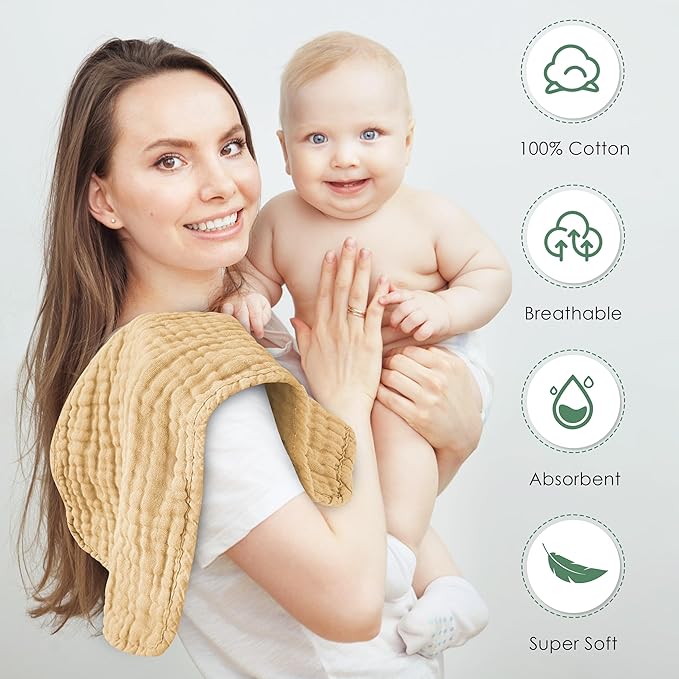Spotted Play Muslin Burp Cloths 100% Cotton Large 20''x10'' Extra Soft and Absorbent Baby Wash Cloths Spit Up Rags - Baby Burping Cloth for Boys Girls Items(12 Pack Brown)