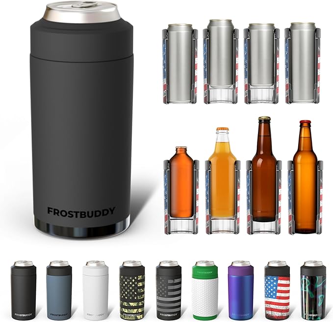 Frost Buddy Universal Buddy Can Cooler - Fits All - For Regular 12 & 16 oz or Slim-Size Bottles - Insulated Double-Walled Stainless Steel (Dark Night)