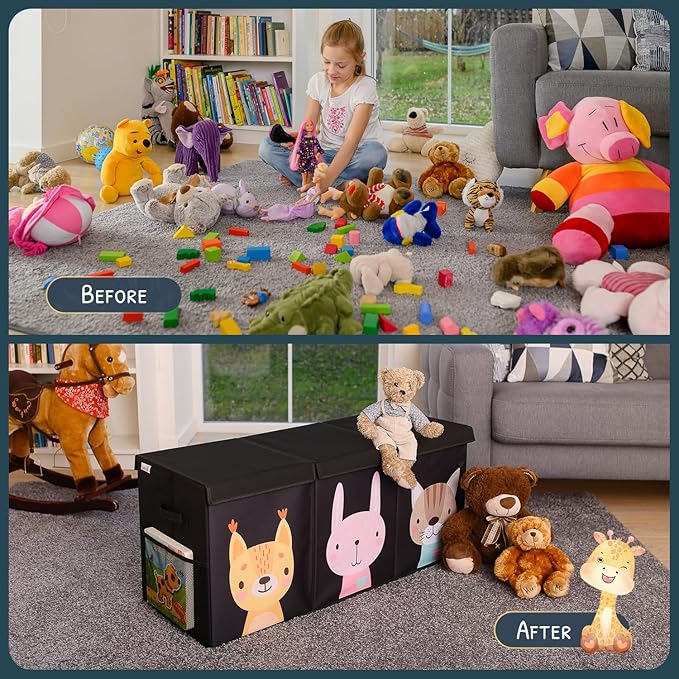 SoftOwl Extra Large Toy Storage Organizer with Lid - Sturdy, Collapsible Toy Chest Storage Box Design - Toys Bin with Dividers for Kids, Nursery, Bedroom, Playroom 37"x16"x14"