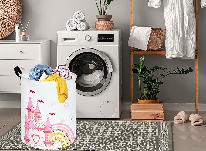 MAIZMZ Kids Hamper Pink Castle Storage Bins Organizer Toy Box Laundry Basket Large Canvas Collapsible Chest for Home/Dorm/Kitchen/Pet/Office/Closet/Shelf/Gift Baskets