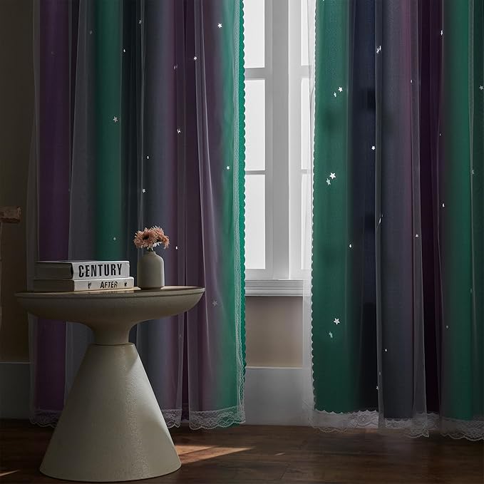 XiDi Curtains for Bedroom Decor, Rainbow Purplgreen grey52/54