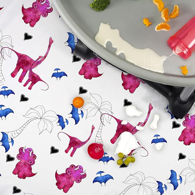 JumpOff Jo - Large Baby Splat Mat for Under High Chair, Booster Seat, Tabletop, Food Catcher - Protect Floor and Carpet from Spills & Crafts - Waterproof and Washable (Pink Dinosaur)