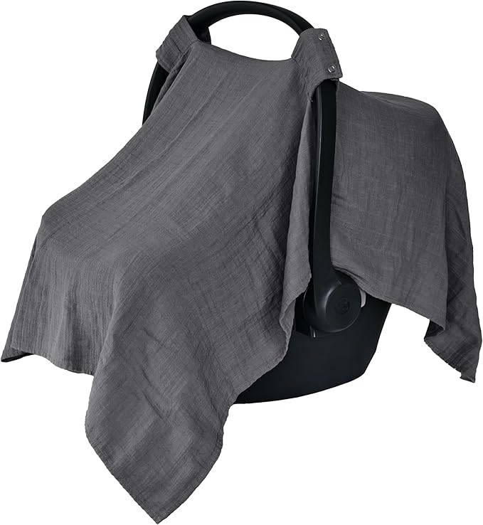 Car Seat Cover Baby - Organic Cotton - Carseat Covers Baby - Carseat Cover - Car Seat Canopy - Carseat Canopy - 100% Muslin Cotton, 43" x 32" (Soft Grey)