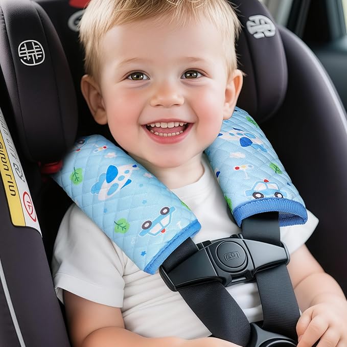 INFANZIA Car Seat Strap Covers for Infants Babies, Soft Carseat Shoulder Pads for Kids, Double-Sided Use Seatbelt Cushion Covers for Stroller, Pushchair & High Chair (Blue)