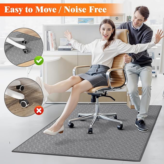KMAT Office Chair Mat, 47x47in Heavy Duty Hardwood/Tile Floor Protector, Floor Mat Computer Desk Mat for Rolling Chairs, Work, Study, Office, Grey