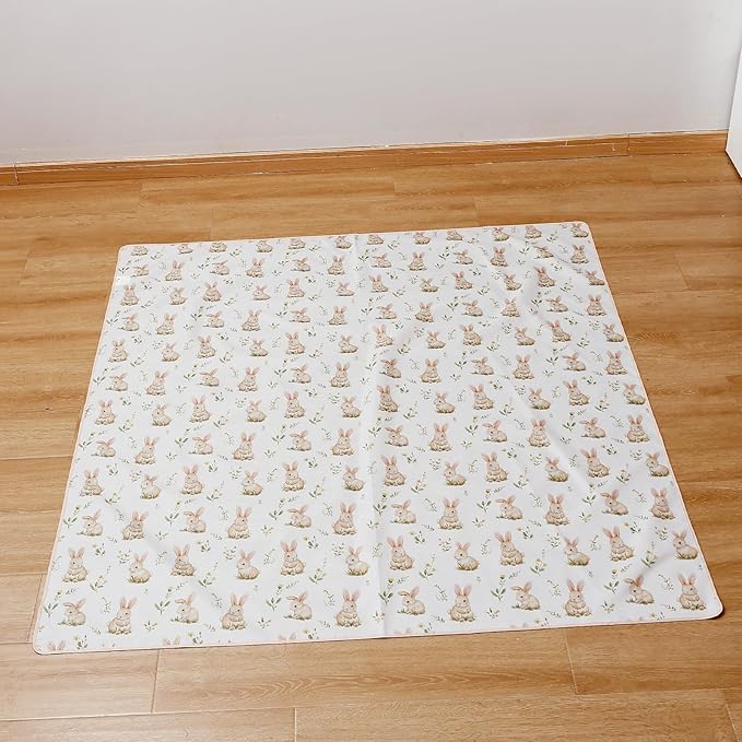 Baby Splat Mat for Under High Chair, 51 x 51 Inch Wipeable Splash Mat，Floor Protector，Wipe-Clean Tablecloth and Playing Mat (Rabbit)