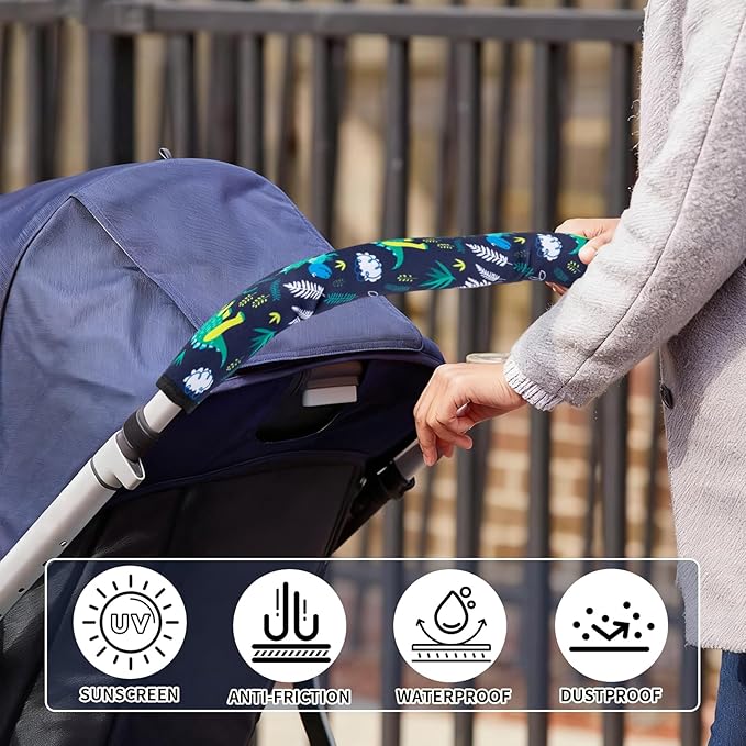 Stroller Handle Cover,Stroller Handlebar Cover,2 Pack Pushchair Armrest Sleeve Handle Protector Covers,Universal Protective Case for Pram Strollers Grip Bar,Stroller Accessories Essentials (Dinosaur)