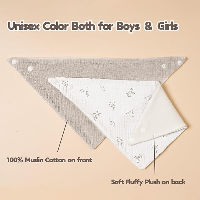 Susurration Muslin Baby Drool Bibs 6Pack Soft Triangular Adjustable Baby Bandana Bibs for Unisex Baby Girls & Boys
