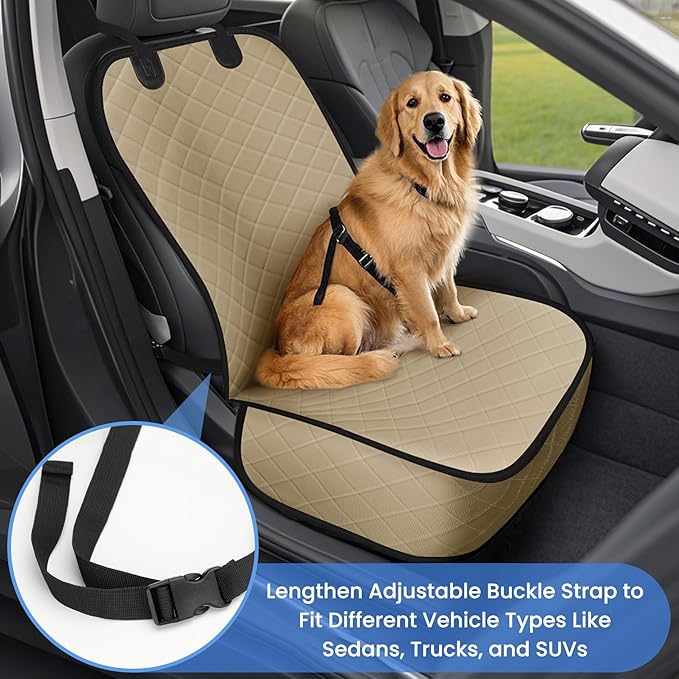 ELONGRIVER Dog Car Seat Covers, Waterproof Front Seat Cover for Dogs, Scratch-Proof, Nonslip Pet Passenger Seat Cover Protector, Universal Fit for Cars Trucks SUVs, Standard Size, Khaki