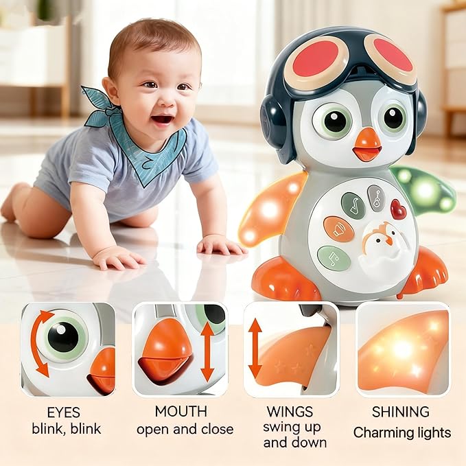 Penguin Crawling Toy for Babies 6-12 Months, Musical Light-up Toys for 1 Year Old, Toys for 6 Month Old Boy, Tummy Time 3-6 Months, Birthday Gifts for 3-18 Months Boys Girls, 1 Year Old Boy Girl Toys