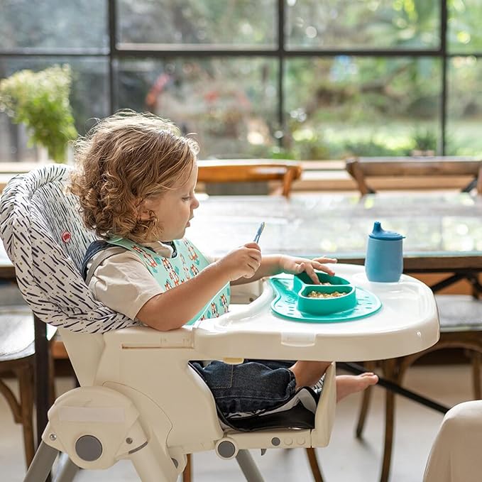 Nuby Sure Grip Miracle Mat 2-Section Toddler Plate - Suction Silicone Plate - 6+ Months - Aqua