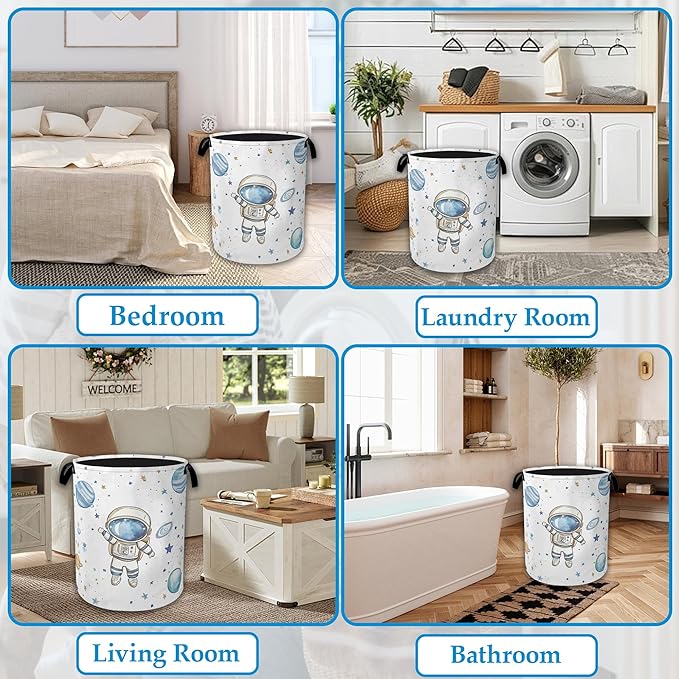 Star Astronaut Laundry Basket Collapsible Laundry Hamper Clothes Toy Storage Bin for Bathroom Bedroom Room Decor 16" X 20.8"