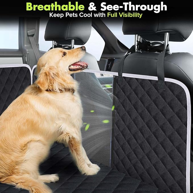 Meolsaek Car Seat Cover for Dogs, Non-Slip Rear Waterproof Car Bench Seat Cover for Back Seat, Dog Car Seat Cover for Trucks SUVs Most Cars (Black with Mesh)