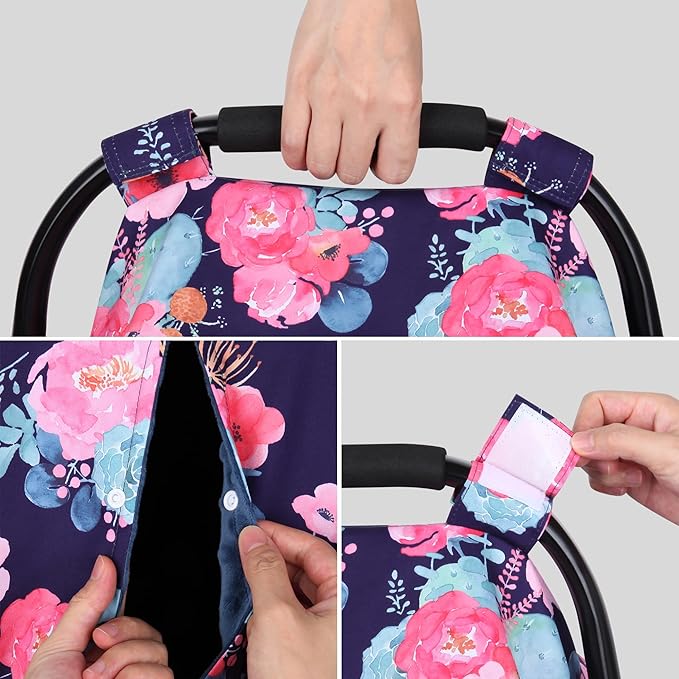 Rquite Car Seat Cover Baby, Carseat Covers Baby for Girl Boy, Warm Minky Infant Car Seat Cover Winter, Peekaboo Opening Car Seat Canopy, Multi-use Baby Carrier, Stroller, Nursing Cover, Minky Blanket
