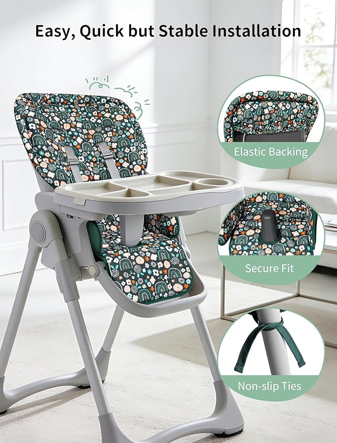 Baby High Chair Cover, Machine Washable High Chair Cushion Pad, Waterproof & Soft, Fits 3-5 Point Harness Chairs, High Chair Replacement Cover for Home & Restaurant Use Green