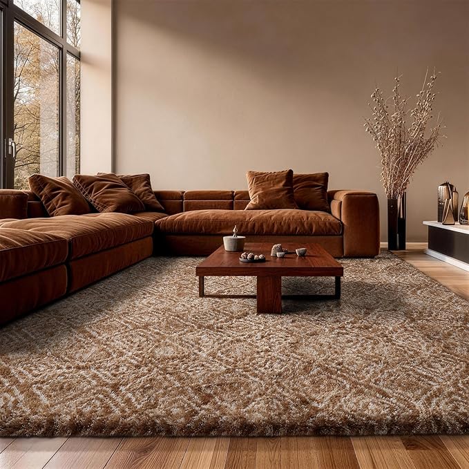 Ophanie Area Rugs for Bedroom Living Room,Color Brown and White,Size 9' x 12',Shape Rectangular