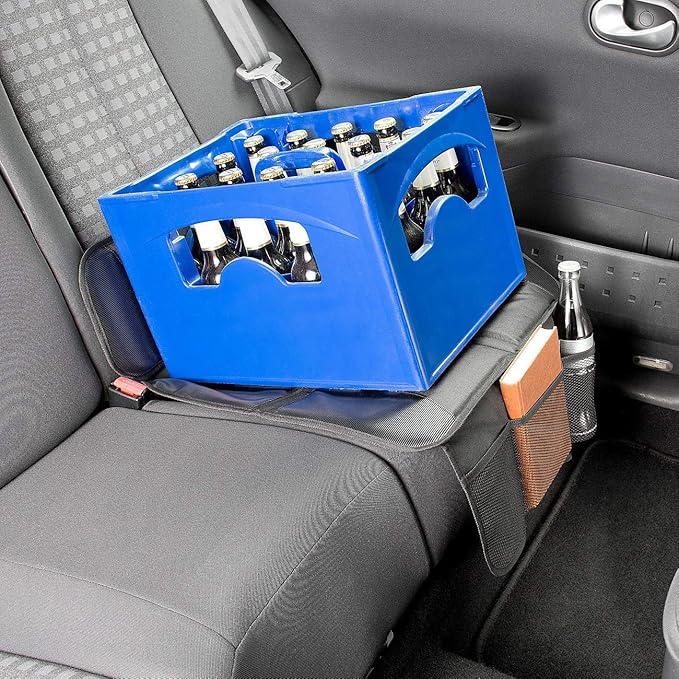 Car Seat Protector - Seat Protection Mat - Thick Padding - Durable, Waterproof Fabric, Leather Reinforced Corners & 3 Pockets for Handy Storage (2 Pack) Gray