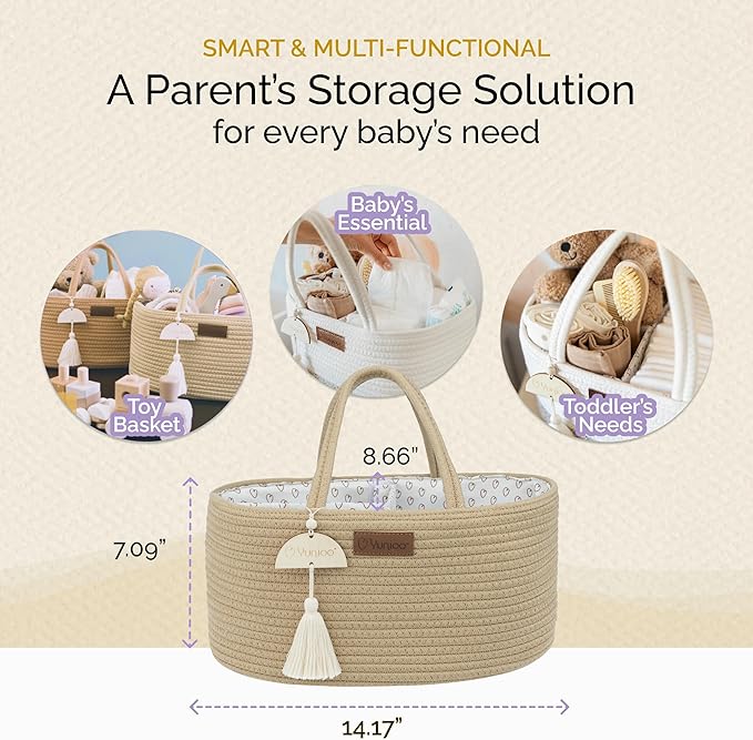 Yunioo Baby Diaper Caddy Organizer, Portable Nursery Storage Basket with Sturdy Handle Diaper Caddy Basket, Car Caddy for Diapers and Baby Wipes, Newborn Essentials