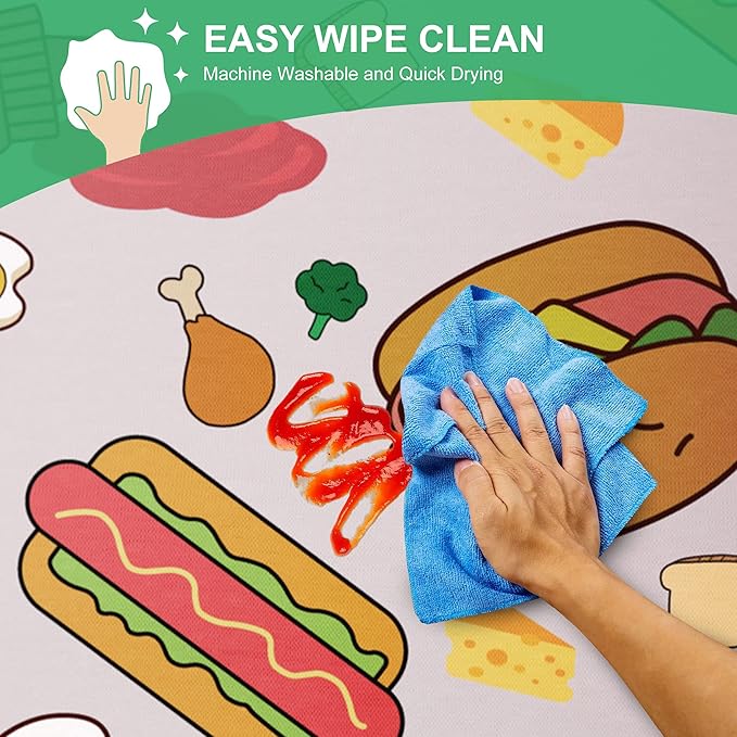 Welspo Splat Mat for Under High Chair, Washable Large Baby Splash Mat, Anti-Slip Silicone Spot Waterproof Floor Mat, Food Catcher Art Craft Leak Proof Mat (White Food, 51inch X 51inch)