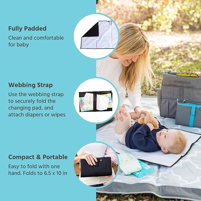J.L. Childress Full Body Portable Changing Pad for Babies - Diaper Changing Mat for Travel, Baby Accessory Essentials, Wipeable & Water-Resistant, Foldable & Compact, Fully Padded, Extra Large - Black