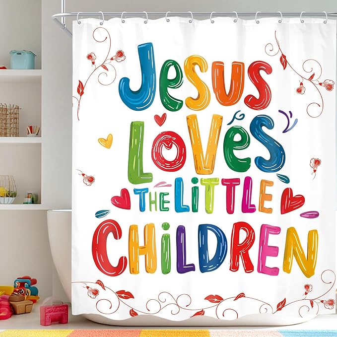 Kids 60Wx72H Shower Curtain Colorful Funny Inspirational Quotes Teens Jesus Loves Children Graffiti Motivational Words Simple Bathroom Curtain Set Modern Bath Bathroom Accessories Decor